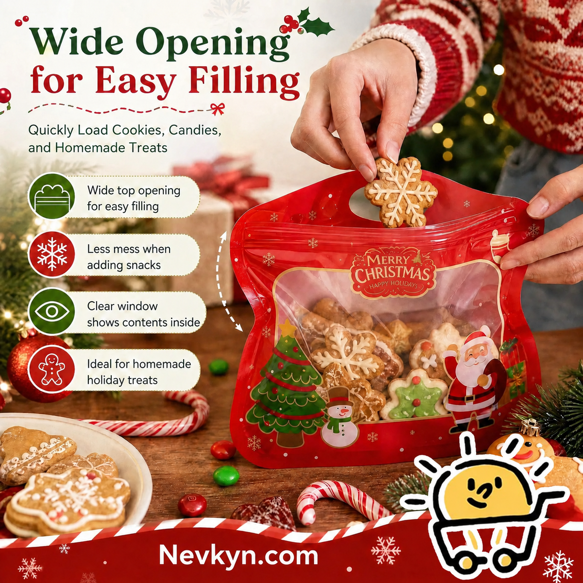 🎄 Festive Self-Seal Treat Bags – Santa & Snowman Print | Resealable, Food-Safe & Perfect for Cookies, Chocolates & Little Gifts⛄
