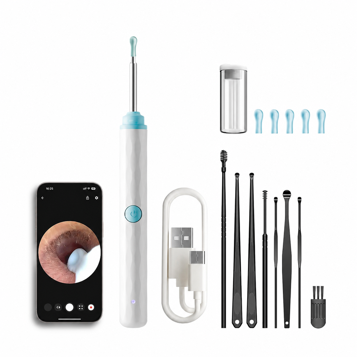 1080P Visual Ear Wax Removal Kit with Camera & App – Rechargeable Ear Cleaner with 8 Soft Silicone Tips