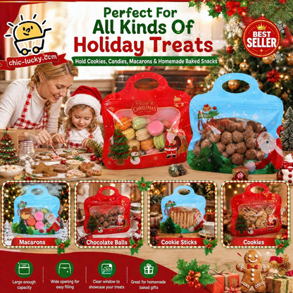 🎄 Festive Self-Seal Treat Bags – Santa & Snowman Print | Resealable, Food-Safe & Perfect for Cookies, Chocolates & Little Gifts⛄