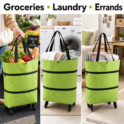 Foldable Rolling Shopping Bag with Wheels, Reusable Grocery Tote Cart🛒