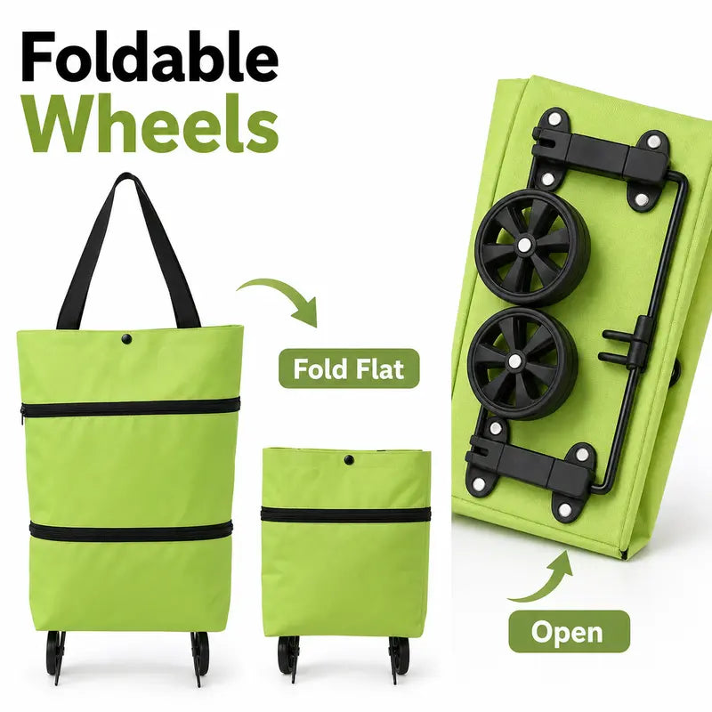 Foldable Rolling Shopping Bag with Wheels, Reusable Grocery Tote Cart🛒