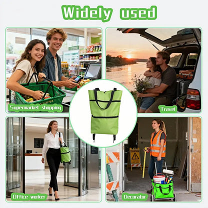 Foldable Rolling Shopping Bag with Wheels, Reusable Grocery Tote Cart🛒