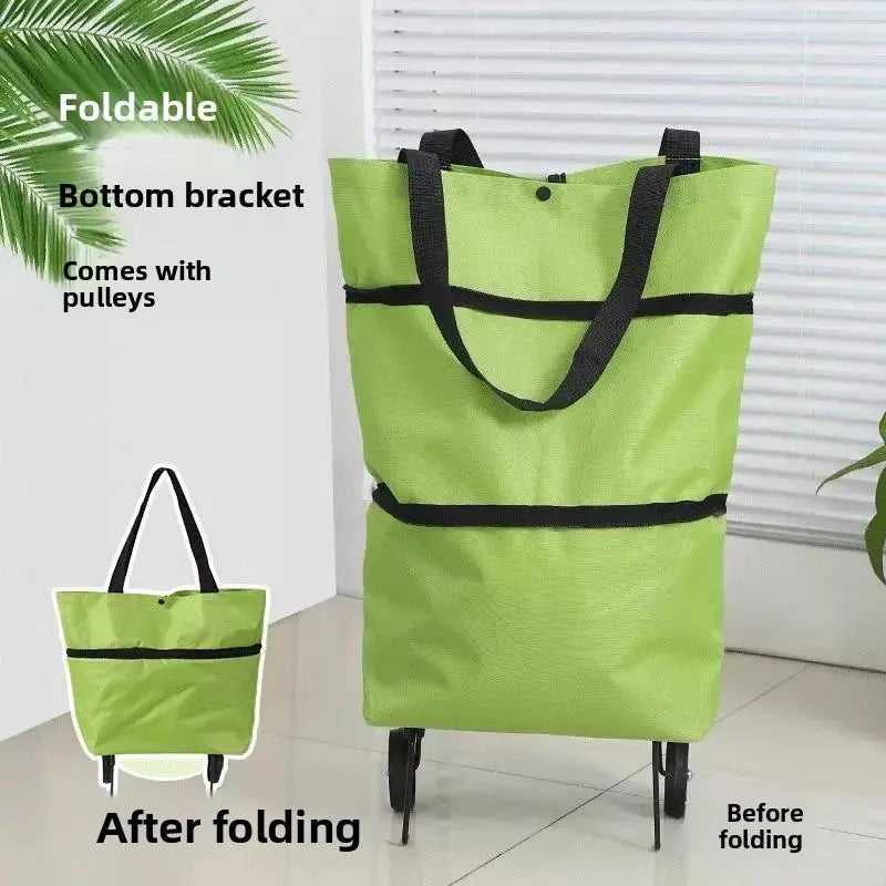 Foldable Rolling Shopping Bag with Wheels, Reusable Grocery Tote Cart🛒