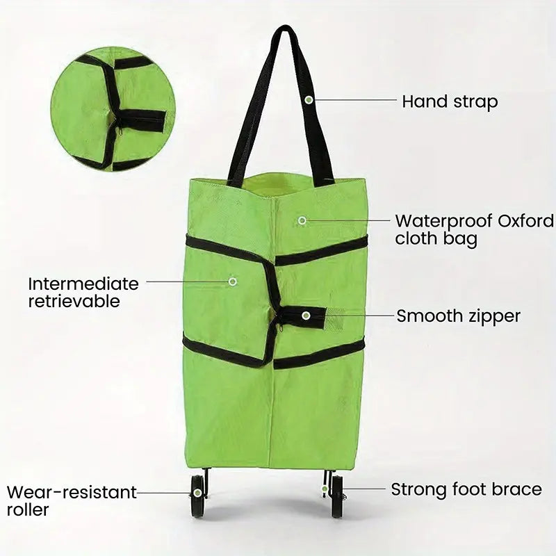 Foldable Rolling Shopping Bag with Wheels, Reusable Grocery Tote Cart🛒