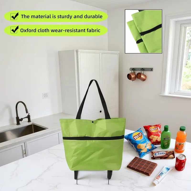 Foldable Rolling Shopping Bag with Wheels, Reusable Grocery Tote Cart🛒