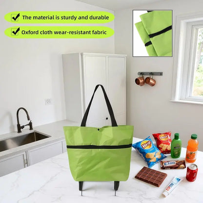 Foldable Rolling Shopping Bag with Wheels, Reusable Grocery Tote Cart🛒