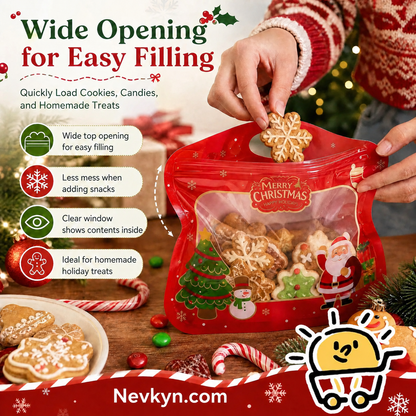 🎄 Festive Self-Seal Treat Bags – Santa & Snowman Print | Resealable, Food-Safe & Perfect for Cookies, Chocolates & Little Gifts⛄