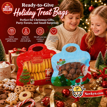 🎄 Festive Self-Seal Treat Bags – Santa & Snowman Print | Resealable, Food-Safe & Perfect for Cookies, Chocolates & Little Gifts⛄