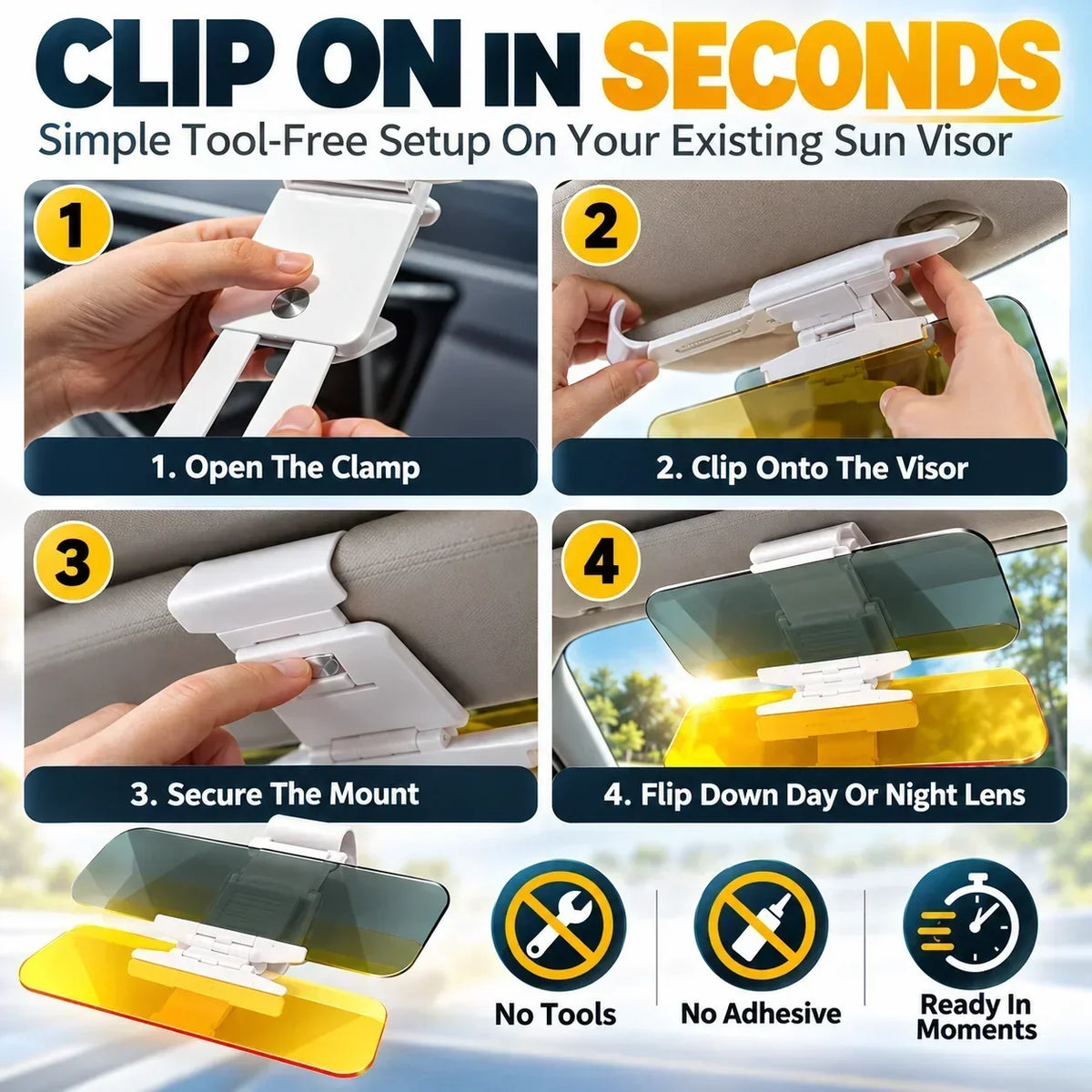 🎁2-in-1 Day & Night Anti-Glare Car Sun Visor Extender