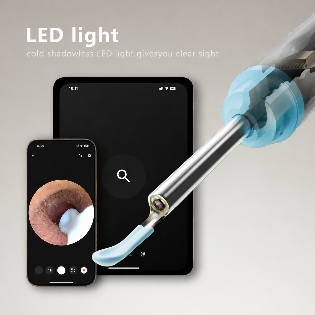 1080P Visual Ear Wax Removal Kit with Camera & App – Rechargeable Ear Cleaner with 8 Soft Silicone Tips