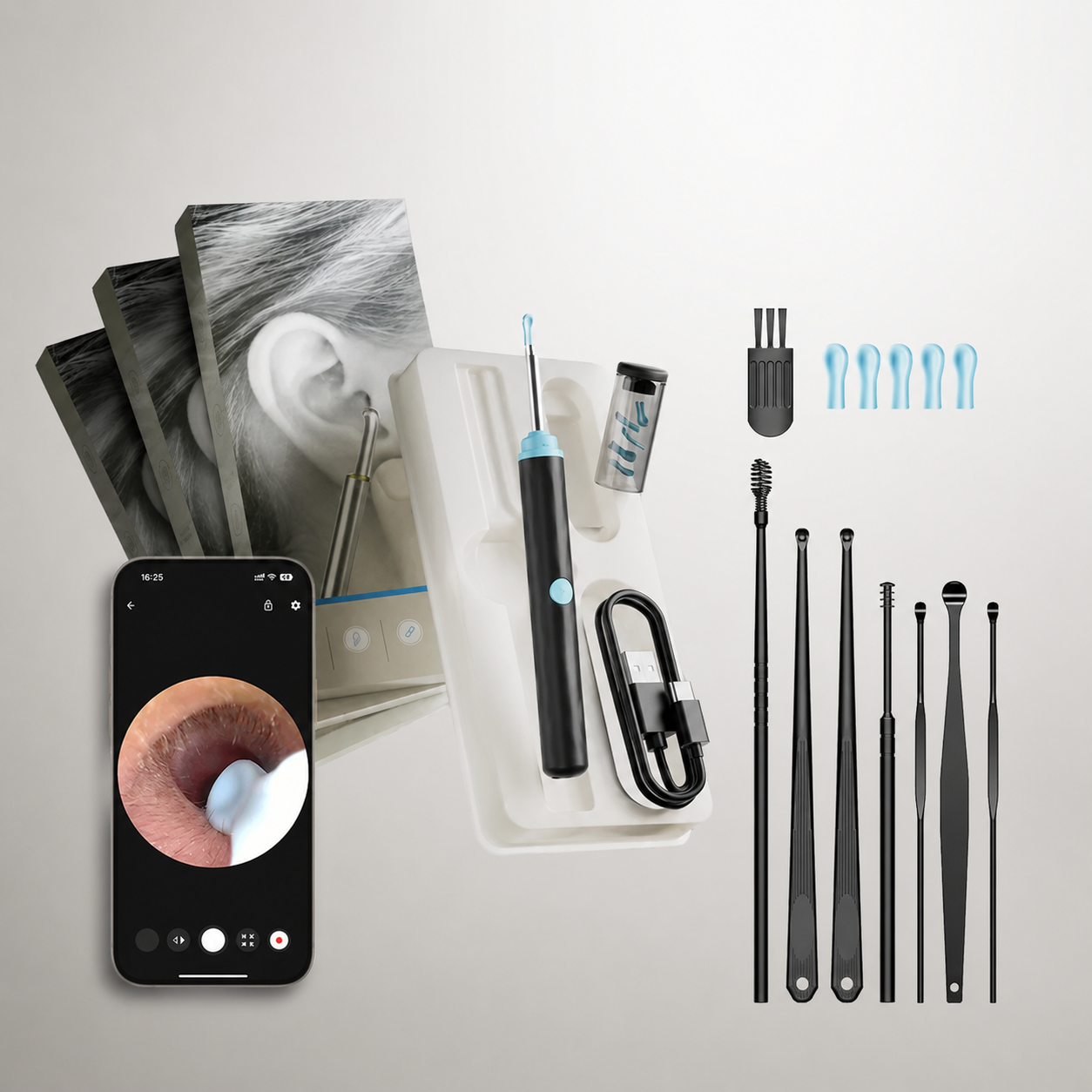 1080P Visual Ear Wax Removal Kit with Camera & App – Rechargeable Ear Cleaner with 8 Soft Silicone Tips