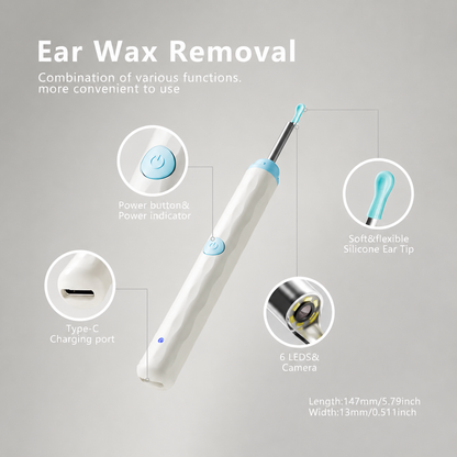 1080P Visual Ear Wax Removal Kit with Camera & App – Rechargeable Ear Cleaner with 8 Soft Silicone Tips