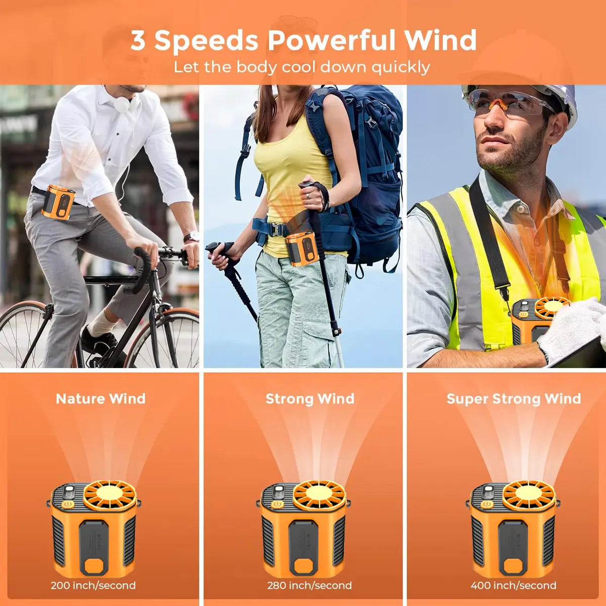 Personal Waist Portable Rechargeable Fan for Outdoor, Jobsite, Farms, Traveling, Fishing