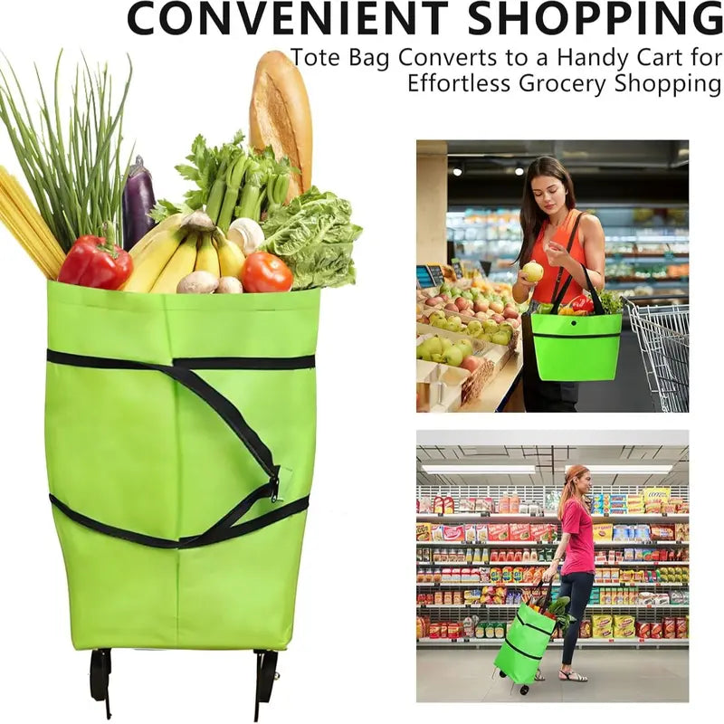 Foldable Rolling Shopping Bag with Wheels, Reusable Grocery Tote Cart🛒