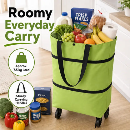 Foldable Rolling Shopping Bag with Wheels, Reusable Grocery Tote Cart🛒