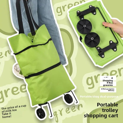 Foldable Rolling Shopping Bag with Wheels, Reusable Grocery Tote Cart🛒