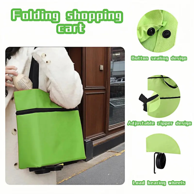 Foldable Rolling Shopping Bag with Wheels, Reusable Grocery Tote Cart🛒