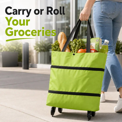 Foldable Rolling Shopping Bag with Wheels, Reusable Grocery Tote Cart🛒
